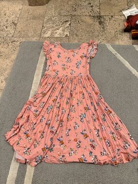 Girls Pink Bunny Print Flutter-Sleeve Dress